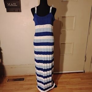 Nautical Striped Maxi Dress in Blue and White